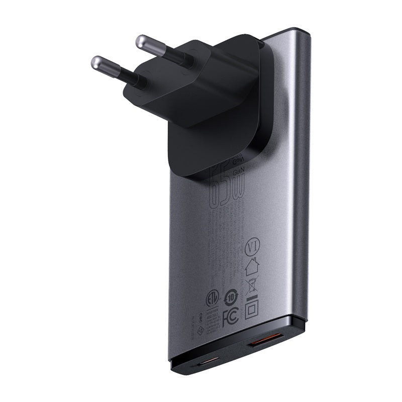 Baseus GaN5 Pro Ultra-Slim Fast Charger C+U 65W Overseas Edition - Gray