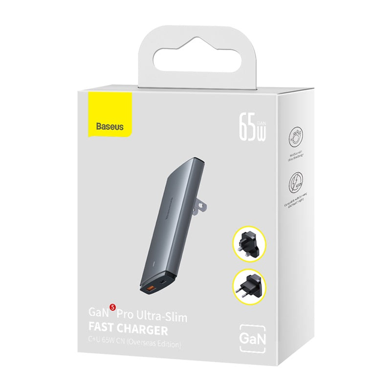 Baseus GaN5 Pro Ultra-Slim Fast Charger C+U 65W Overseas Edition - Gray