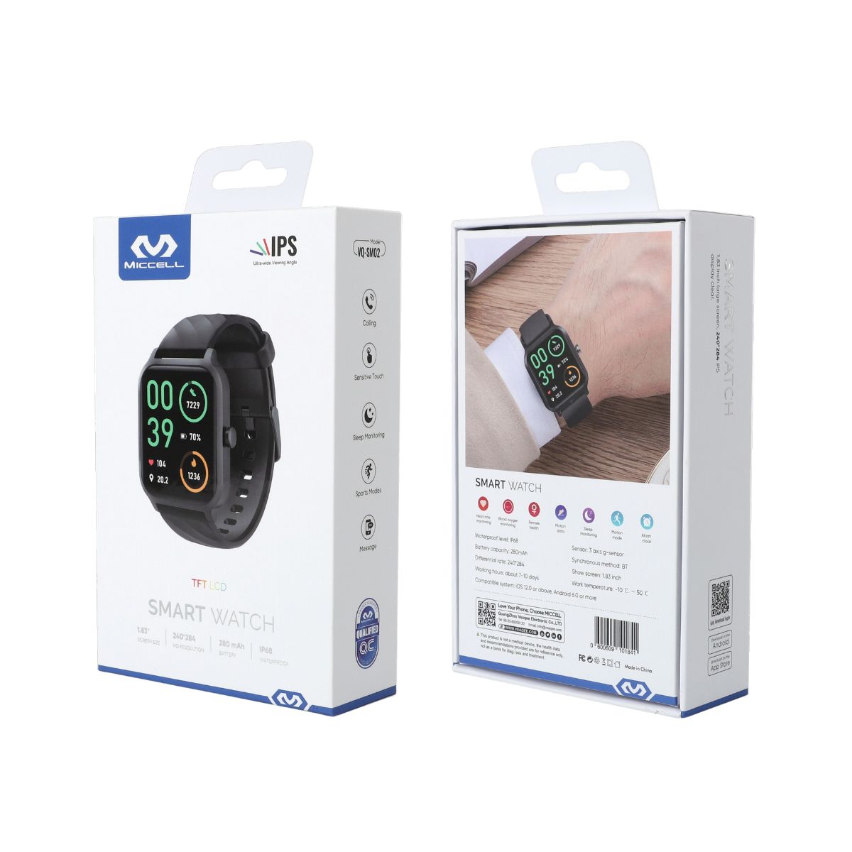 Miccell Smart Watch Ultra-Wide Viewing Angle SM02 Black