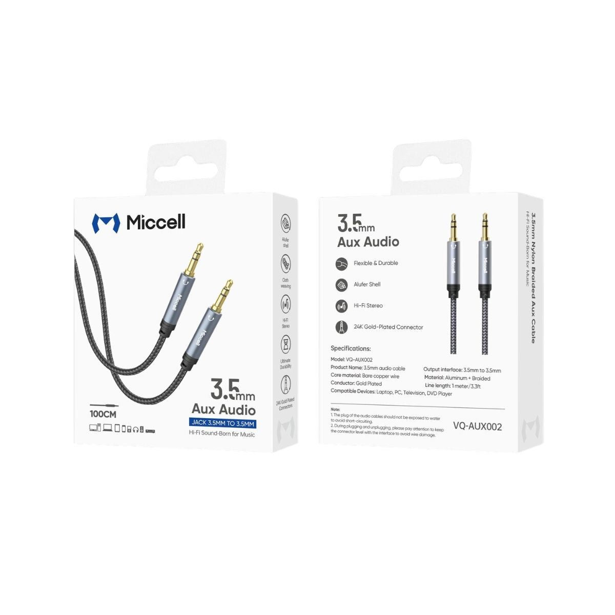 Miccell Audio Cable AUX002 3.5mm-3.5mm 1M GRY+BLK