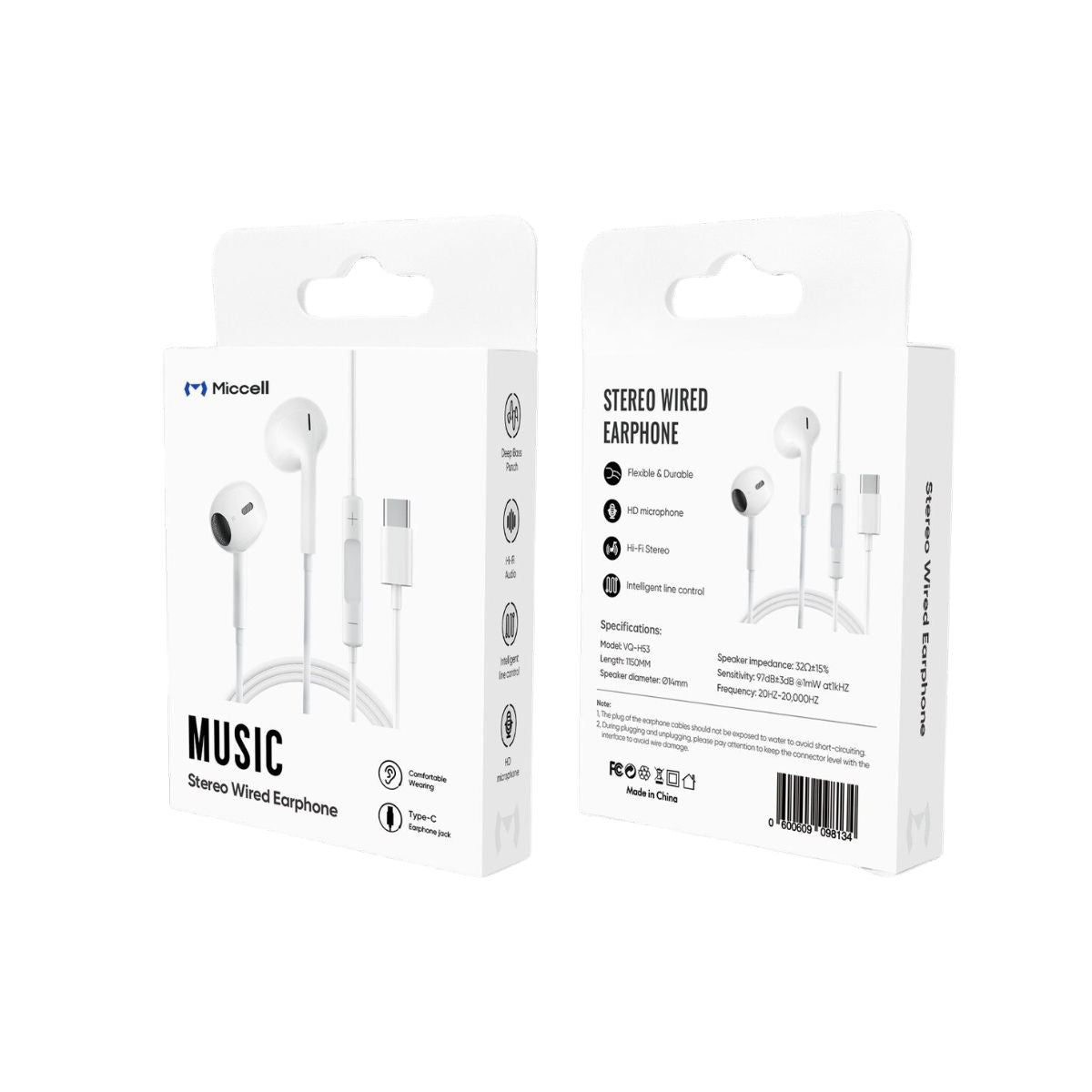 Miccell Type-C Wired Earphone VQ-H53 White