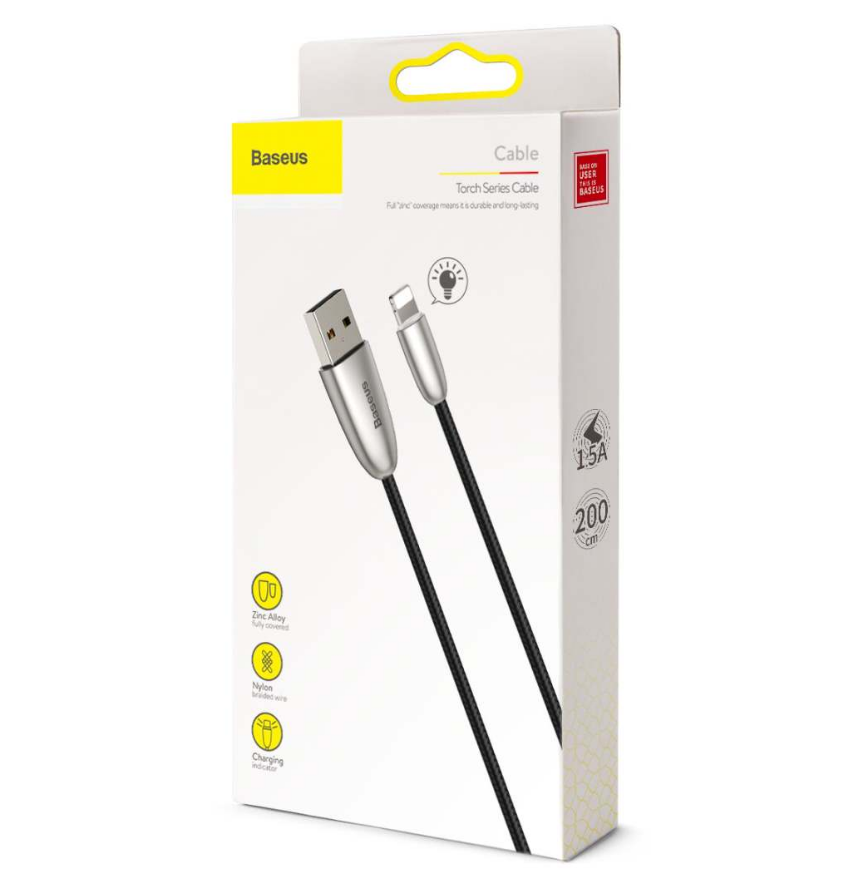 Baseus Torch Series Data Cable Usb For Ip 1.5A 2M W/Lamp