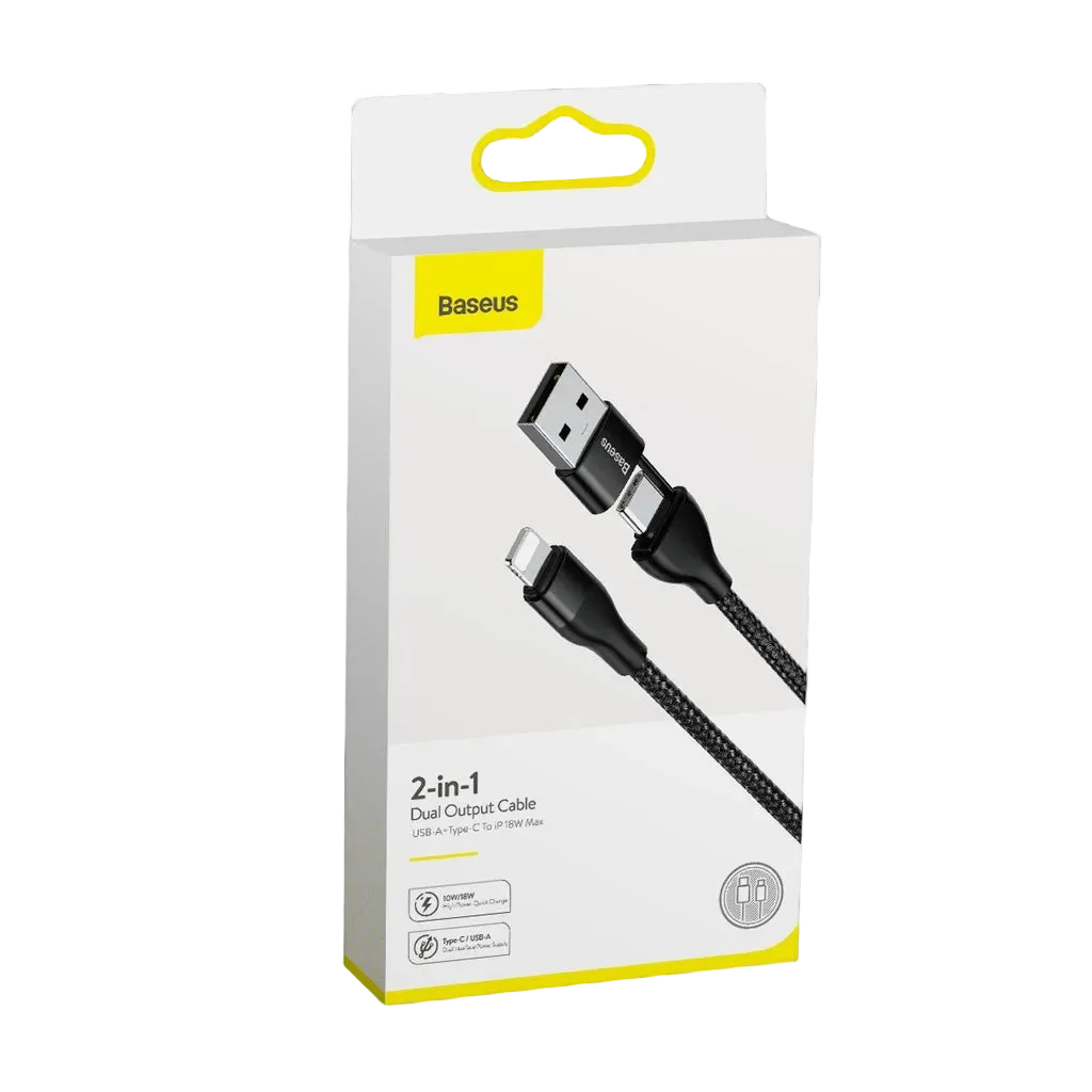 Baseus 2-In-1 Cable Usb-A+Type-C To Ip 18W Max 1M