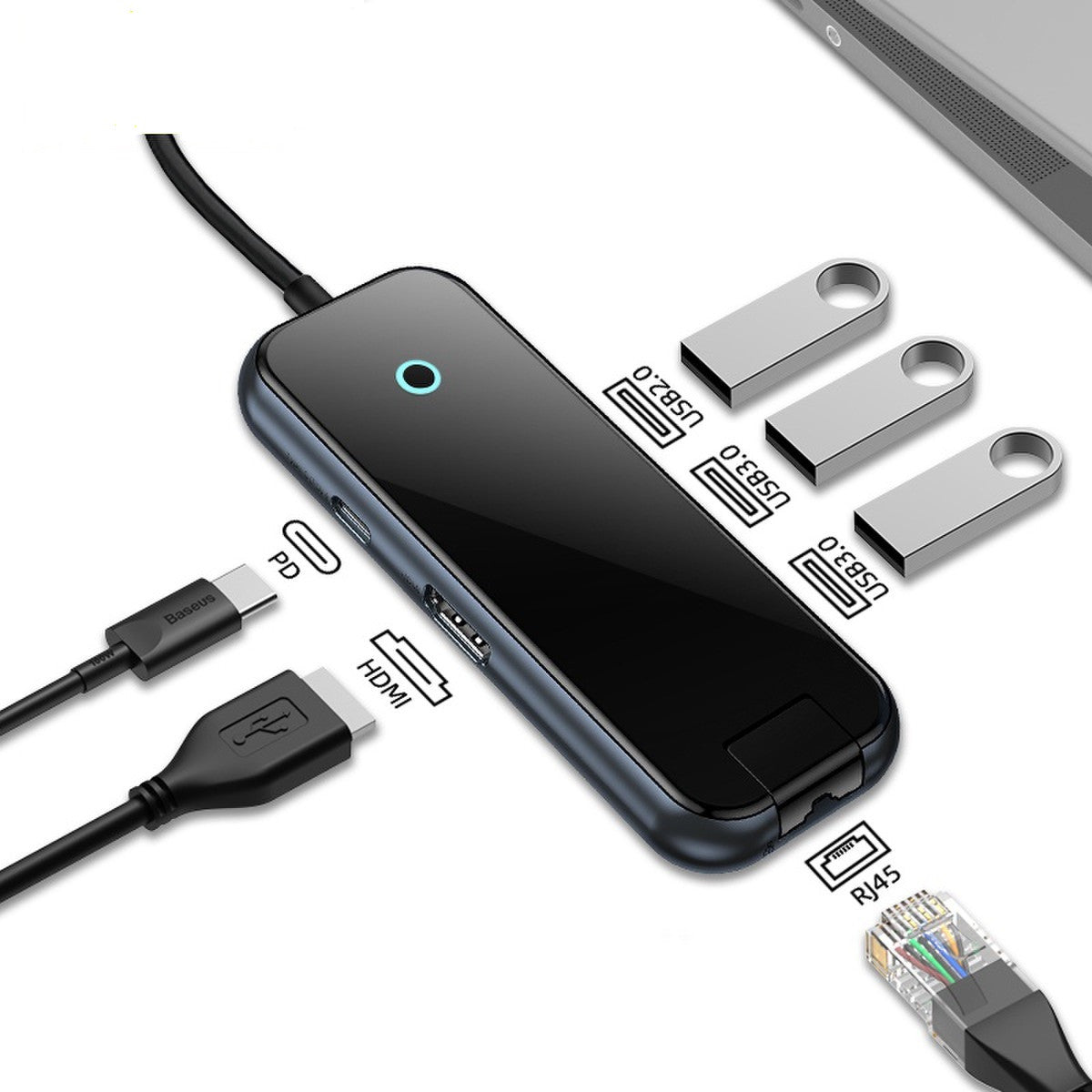 Baseus Hub 6in1 AcmeJoy series USB-C to 2xUSB 3.0 + USB 2.0 + USB-C PD + HDMI + RJ45 Grey