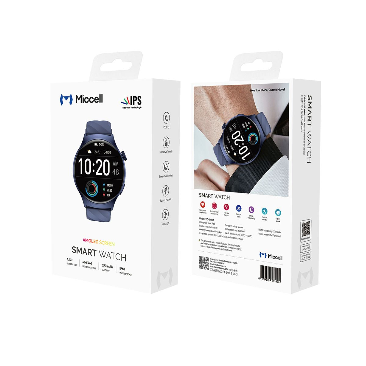 Miccell Smart Watch Ultra-Wide Viewing Angle SM03 Black