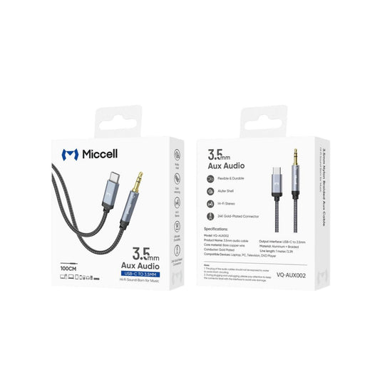 Miccell Audio Cable AUX002 TC-3.5MM 1M GRY+BLK