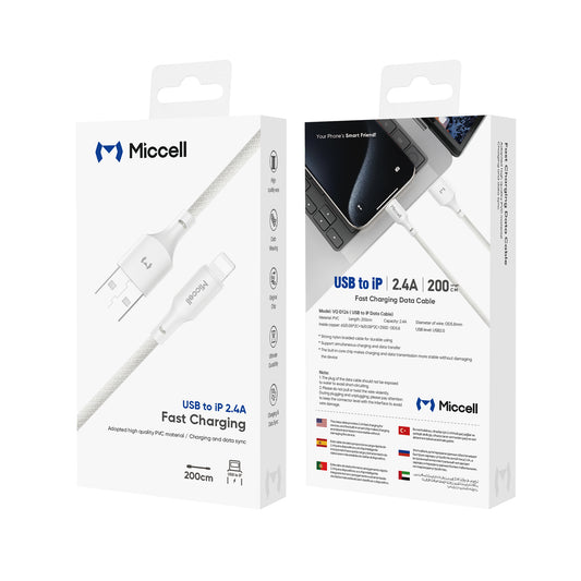 Miccell VQ-D126 Fast Charging Data Cable USB To iP 2.4A 2M 6FT - White