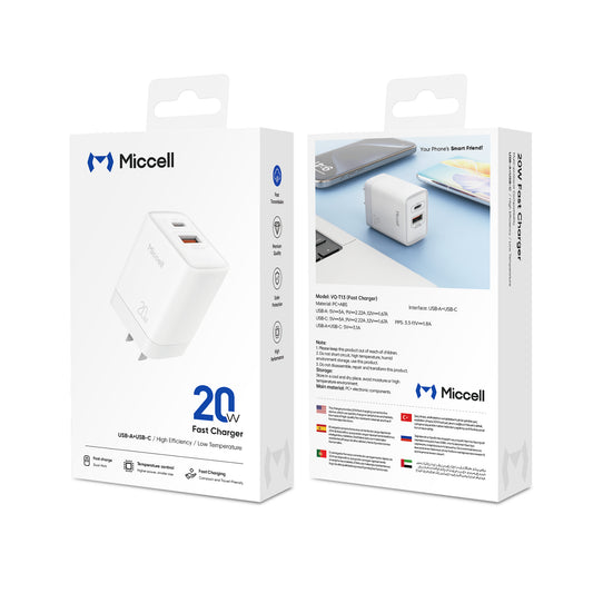 Miccell VQ-T13 Fast Charger C+U 20W – White