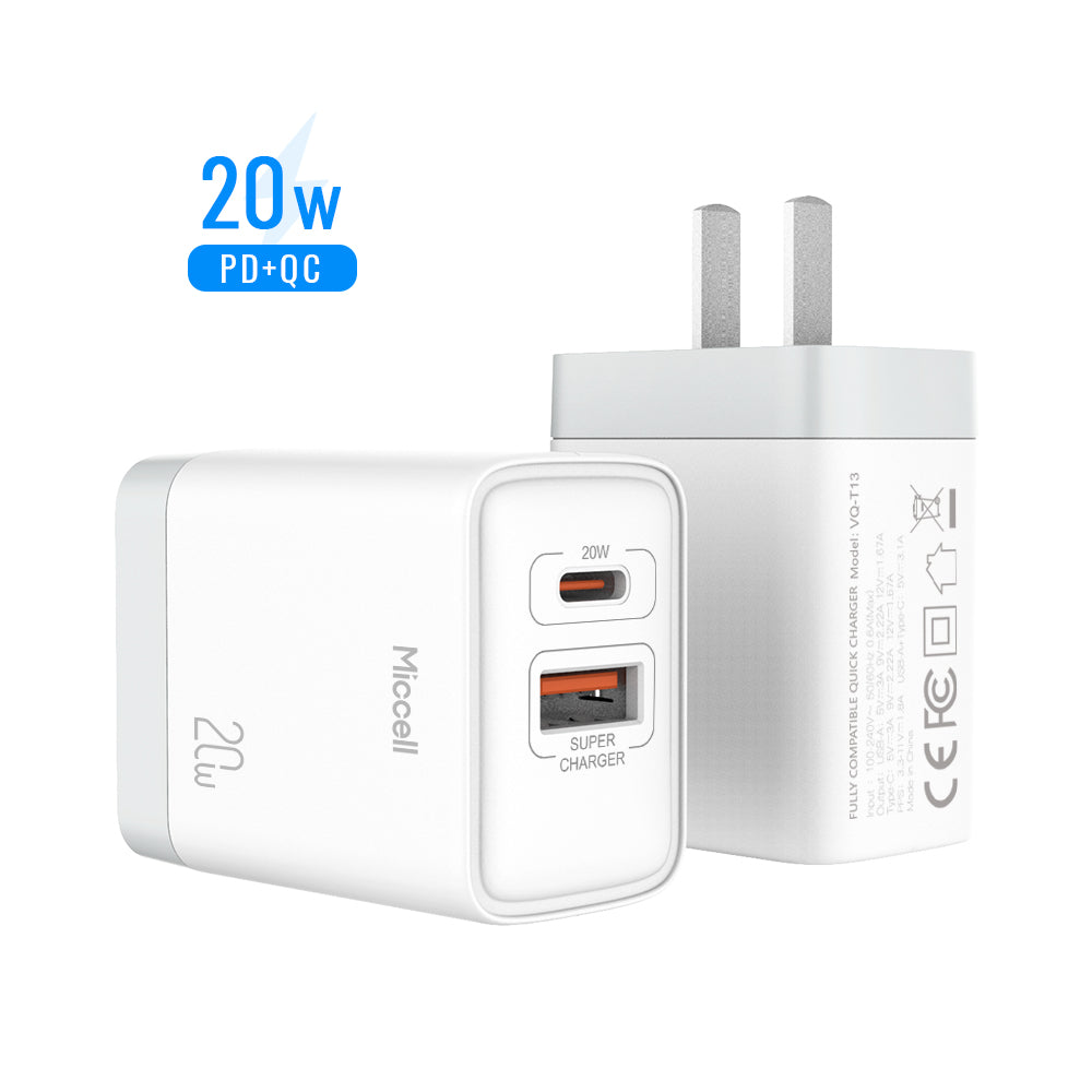 Miccell VQ-T13 Fast Charger C+U 20W – White