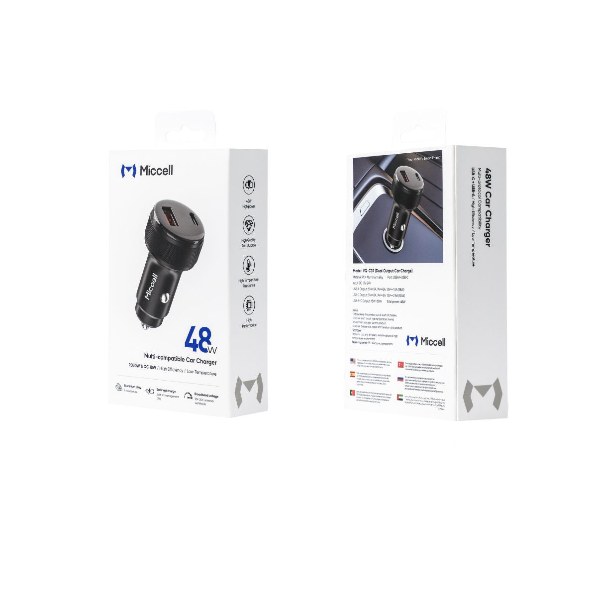 Miccell VQ-C39 Dual Output Car Charger U+C 48W - Black