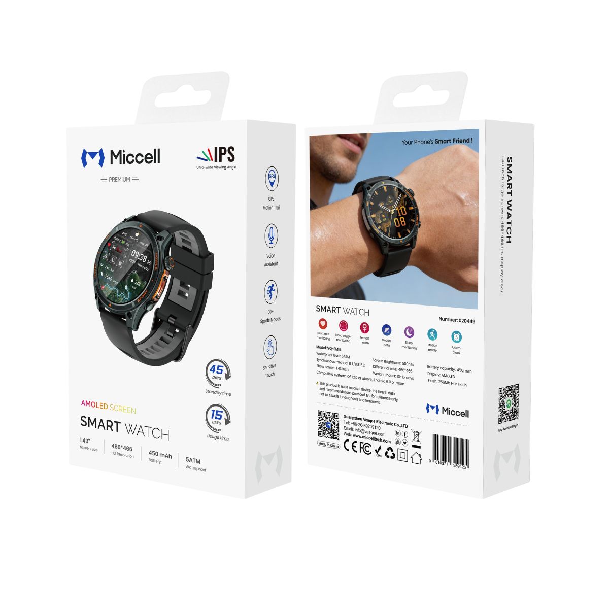 Miccell Smart Watch Water Resistance & GPS SM16 Black