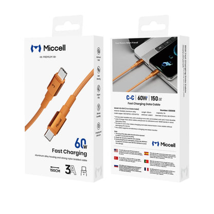 Miccell VQ-D34 - 60W Super-Fast Charging Cable C to C 60W 3A 5FT - ORANGE