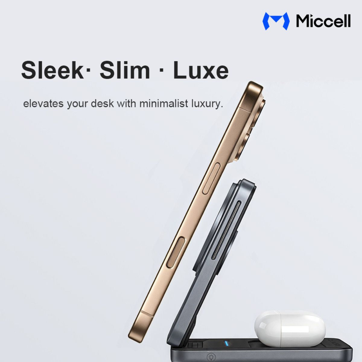 Miccell VQ-W18 3 in 1 Magnetic Wireless Charger 15W - Gray