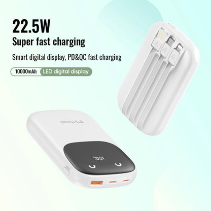 Miccell P16 Power Bank w/3 Built-in Cables 10000 mAh 22.5W - White