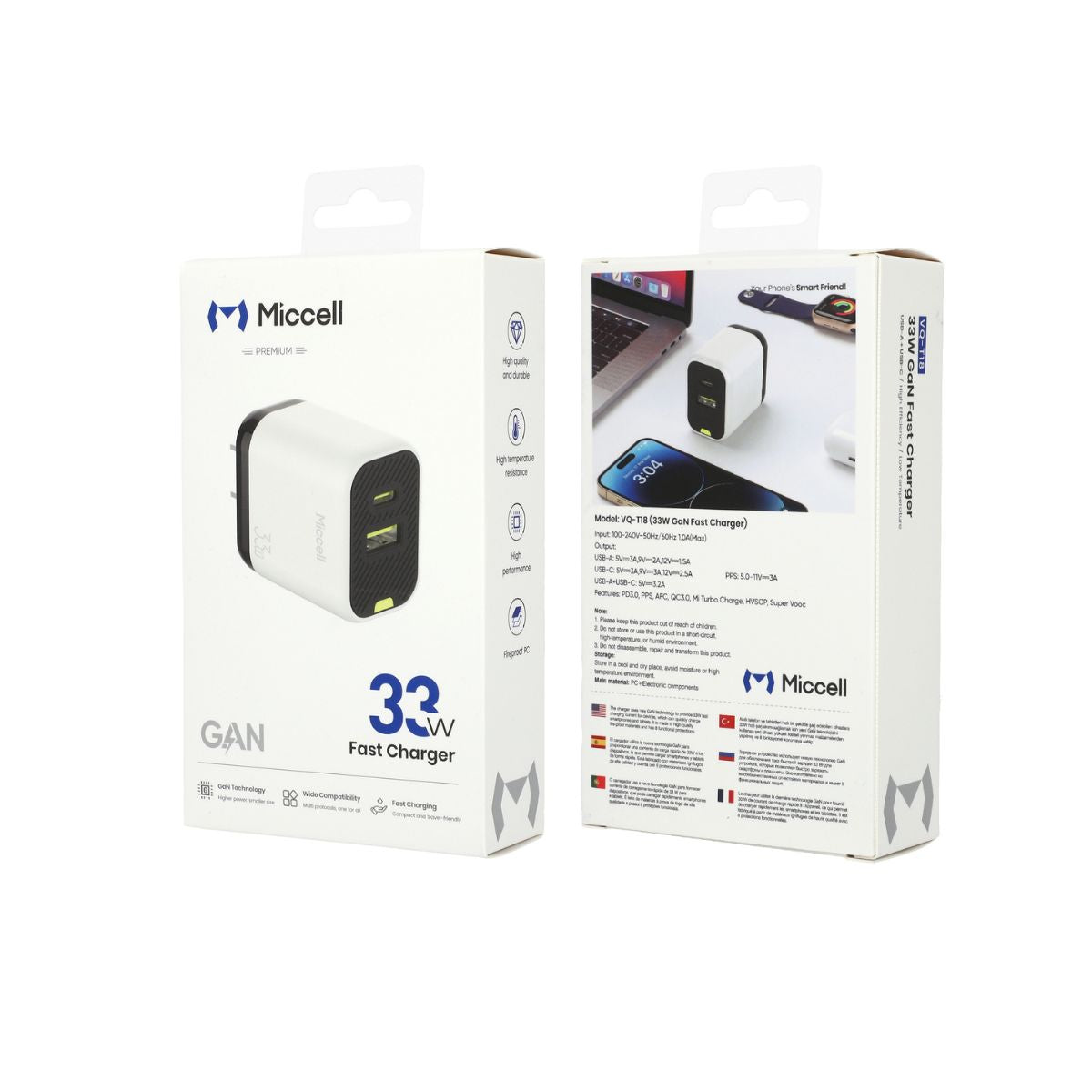 Miccell VQ-T18 GaN Fast Charger C+U 33W – White
