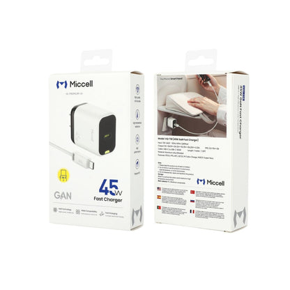 Miccell VQ-T18 GaN Fast Charger 1C 45W With C-TO-C 100W 1M Cable White
