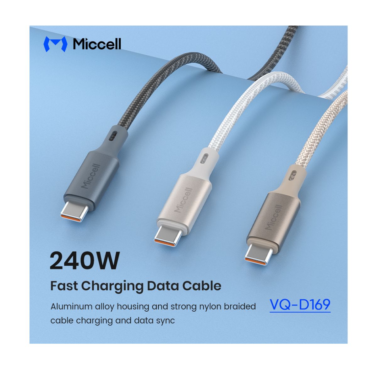 Miccell VQ-D169 Fast Charging Data Cable C To C 240W 1.5M 5FT- White