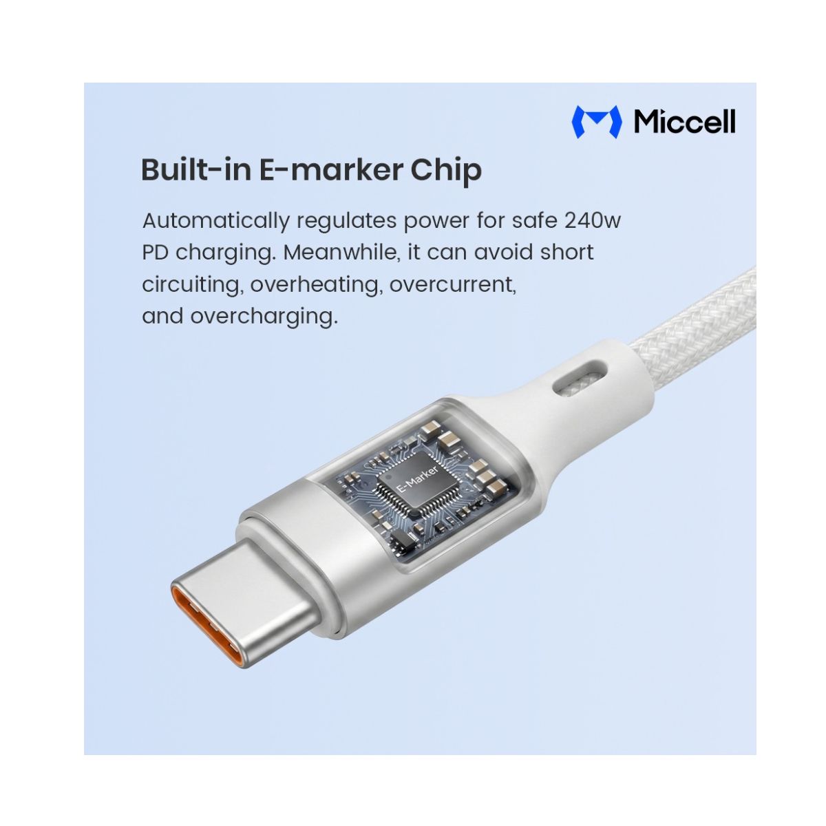 Miccell VQ-D169 Fast Charging Data Cable C To C 240W 1.5M 5FT- White